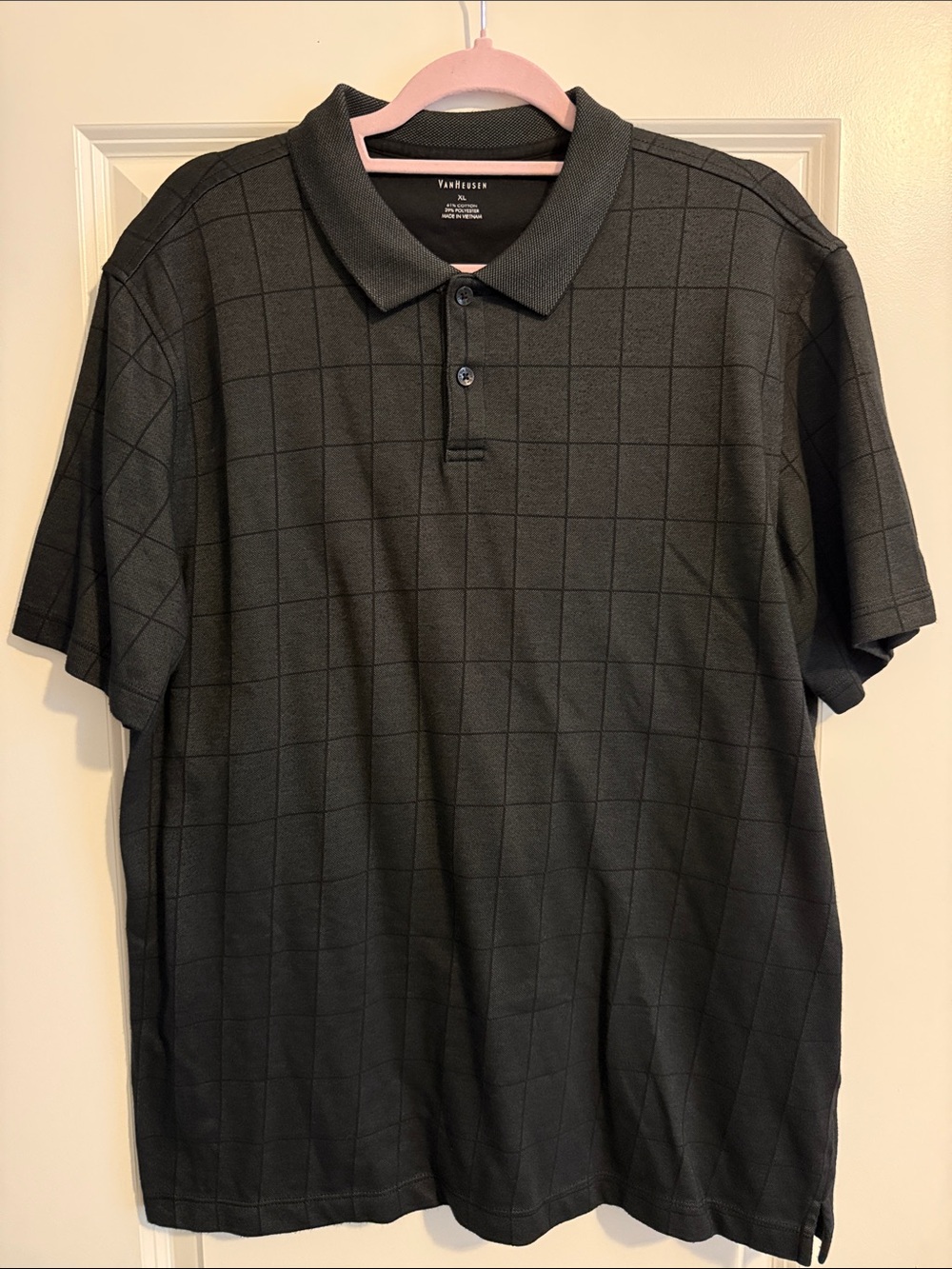 Van Heusen Men's Black Windowpane Polo